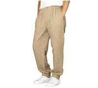 CLKLGEXEAK Pantaloni di Lino: presentano Un Orlo affusolato, Una Cintura Elasticizzata e Una vestibilità Rilassata a Gamba Dritta