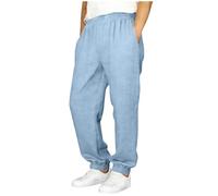 CLKLGEXEAK Pantaloni di Lino: presentano Un Orlo affusolato, Una Cintura Elasticizzata e Una vestibilità Rilassata a Gamba Dritta
