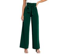 CLKPEN Pantaloni lunghi da donna per il tempo libero, eleganti, in tinta unita, a vita alta, con fiocco regolabile, da spiaggia, casual, da lavoro, B verde., S
