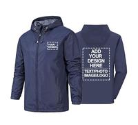 CLMETHE Giacca antipioggia impermeabile personalizzata da uomo e da donna giacca a vento con cappuccio softshell impermeabile con logo personalizzato e testo immagini, navy-3x_l