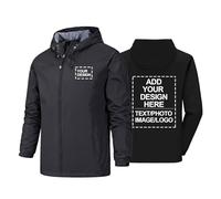 CLMETHE Giacca antivento impermeabile personalizzata per uomo e donna giacca a vento softshell personalizzata immagini con testo e logo personalizzati per escursionismo campeggio e corsa,black-l