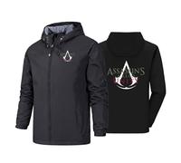 CLMETHE Giacca da uomo impermeabile per Assassin Giacca antivento impermeabile con cappuccio e cerniera, traspirante, per corsa, ciclismo, pesca e campeggio,black-l