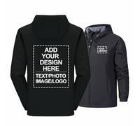 CLMETHE Giacca da uomo impermeabile personalizzata con cappuccio cerniera intera antipioggia per ciclismo corsa giacca a vento testo personalizzato logo foto abbigliamento da lavoro,black-x_l