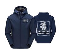 CLMETHE Giacca da uomo logo personalizzato impermeabile leggera giacca a vento personalizzata cappuccio giacca antipioggia in softshell personalizzabile testo immagini ideale per il lavoro, navy-x_l