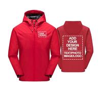 CLMETHE Giacca da uomo personalizzata impermeabile antivento giacca a vento cappuccio in softshell giacche antipioggia personalizzabili con logo testo e immagini. Abbigliamento da lavoro, red-s