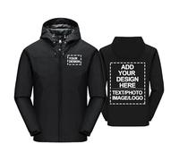 CLMETHE Giacca da uomo personalizzata per il lavoro e le attività all'aperto leggera impermeabile antivento giacca antipioggia softshell cappuccio personalizzabile con logo testo e immagini,black-x_l
