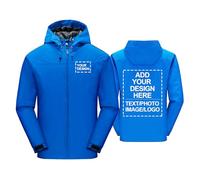 CLMETHE Giacche da uomo softshell cappuccio personalizzate giacca antivento impermeabile personalizzata giacca antipioggia fai da te logo testo foto regalo ciclismo campeggio pesca, blue-x_l