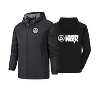 CLMETHE Giacche impermeabili softshell da uomo per Linkin Park, con cerniera completa, cappuccio, giacca a vento, per attività all'aperto, ciclismo, corsa, campeggio, impermeabile,black-s