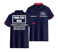 CLMETHE Polo da lavoro con logo aziendale personalizzato, da uomo e da donna, a maniche corte, ad alta visibilità, riflettente, di sicurezza, da lavoro, da allenamento, da calcio,Navy-XL