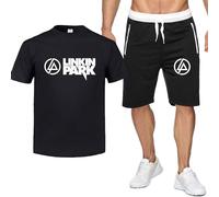 CLMETHE Tute da uomo estive Set per Linkin Park, T-shirt da 2 pezzi Pantaloncini Completi Abbigliamento sportivo in cotone Spiaggia Tempo libero Top larghi Tute sportive,D-XL