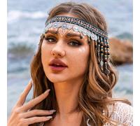 CLOACE Catena per capelli con monetine, vintage, con nappa, per fronte, balli studenteschi, festival, fascia per donne e ragazze
