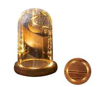 Cloche in vetro, cupola espositiva a campana, copertura a cupola in vetro trasparente, 1 set cupola in vetro trasparente vetrina da tavolo campana a cloche con base luminosa color legno for piante fig