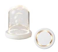 Cloche in vetro, cupola espositiva a campana, copertura a cupola in vetro trasparente, 1 set cupola in vetro trasparente vetrina da tavolo campana a cloche con base luminosa color legno for piante fig