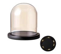 Cloche in vetro, cupola espositiva a campana, copertura a cupola in vetro trasparente, 1 set cupola in vetro trasparente vetrina da tavolo campana a cloche con base luminosa color legno for piante fig