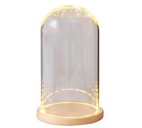 Cloche in vetro, cupola espositiva a campana, copertura a cupola in vetro trasparente, 1 set cupola in vetro trasparente vetrina da tavolo campana a cloche con base luminosa color legno for piante fig