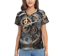 Clock Gear - Maglietta da donna con stampa con scollo a V, classica maglietta da allenamento, da indossare tutti i giorni, Nero , 3XL