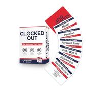 Clocked Out - Gioco per feste di pensionamento, 76 carte quiz per eventi di addio, invii in ufficio, celebrazioni traguardi, giri di indovinelli di squadra, indizi di parole proibite, gioco veloce in