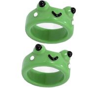 Clockjuan 2 anelli in resina a forma di rana verde con animali 3D, divertenti e personalizzabili, regalo per compleanno, Natale, San Valentino, per donne e ragazze, anelli in resina, Resina, Nessuna