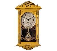 Clockswise Pendolo vintage a pendolo in plastica effetto legno, a batteria, orologio da parete marrone, per ufficio, decorazione per la casa, soggiorno, cucina o sala da pranzo (giallo, altezza 40,6