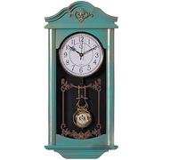 Clockswise Quickway Imports Grande orologio da parete a pendolo in plastica effetto legno a forma di nonno vintage per soggiorno, cucina o sala da pranzo, grande, blu con design invecchiato in oro