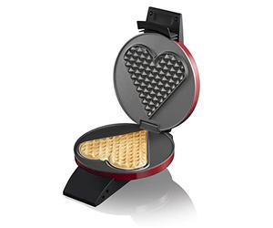 cloer 1633 V - Piastra per waffle edizione San Valentino per un grande cuore antiaderente, teglia da forno, pratica funzione leggio, 930 W, colore: Rosso