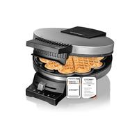 Cloer 189 Piastra per Waffle, 930 W, doppio rivestimento antiaderente, dimensione di cialda 16 cm, piastre di cottura pesanti, segnale acustico e spia di cottura, acciaio inossidabile
