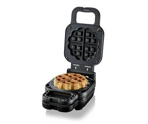 Cloer 6150 Waffle Pie Maker, Piastra per waffle per waffle ripieni, Mini waffle 11,5 cm Ø o con anello distanziatore per riempimento XXL, con rivestimento antiaderente, 800 W, nero