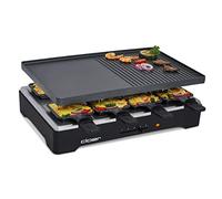 Cloer 6446 Griglia per Raclette con Piastra in Alluminio Pressofuso - piastra utilizzabile su entrambi i lati, 1200 W, padelline con rivestimento antiaderente, nero