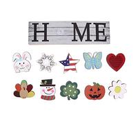 Cloimei Cartello di benvenuto rustico in legno da appendere alla parete con 10 icone intercambiabili, decorazione per la casa in stile country, per la veranda o la porta d'ingresso