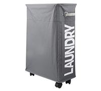 Cloimei Large Foldable Laundry Basket with Wheels Collapsible Dirty Clothes Organizer Storage Bag for Home Bedroom Bathroom Oxford Fabric Dark Gray 55x39x20cm