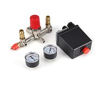 Cloimei Robusto interruttore di controllo della pressione del compressore d'aria, regolatore della valvola 90-120 PSI con due manometri, costruzione in metallo-plastica per mini compressori, utensili