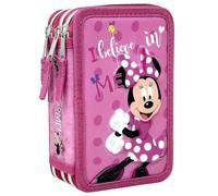 Clondo Astuccio 3 Scomparti 3D Bambini, Per Minni Fan, Triplo Riempito, 44 Accessori Scuola Elementare Bambina, 3 Zip, 20 Centimetri