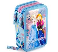 Clondo Astuccio 3 Scomparti, 45 Pezzi, Per Frozen Fan, 2 Penne Gel Cancellabili, Colla, Forbici, Pastelli 4.0, 3 Zip, Bambina, Scuola e Regalo Elsa e Anna, Celeste