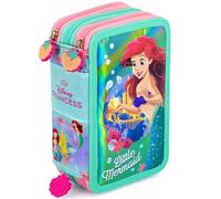 Clondo Astuccio 3 Scomparti, 45 Pezzi, Per La Sirenetta Fan, 2 Penne Gel Cancellabili, Colla, Forbici, Pastelli 4.0, 3 Zip, Bambina, Scuola e Regalo, Celeste, Ariel, Principesse