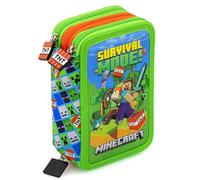 Clondo Astuccio 3 Scomparti, 45 Pezzi, Per Minecraft Fan, 2 Penne Gel Cancellabili, Colla, Forbici, Pastelli 4.0, 3 Zip, Bambini, Scuola e Regalo, Azzurro e Verde