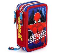 Clondo Astuccio 3 Scomparti, 45 Pezzi, Per Spiderman Fan, 2 Penne Gel Cancellabili, Colla, Forbici, Pastelli 4.0, 3 Zip, Bambino, Scuola e Regalo, Rosso e Blu