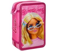 Clondo Astuccio 3 Scomparti Completo, Per Barbie Fan, 44 Pezzi Inclusi, Penne, Matite, Pennarelli, Pastelli, Forbici - Scuola Elementare e Regalo - Gadget Ufficiale Per Bambina