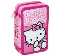 Clondo Astuccio 3 Scomparti Completo, Per Hello Kitty Fan, 44 Pezzi Inclusi, Penne, Matite, Pennarelli, Pastelli, Forbici - Scuola Elementare e Regalo - Gadget Ufficiale Per Bambina