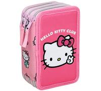 Clondo Astuccio 3 Scomparti Completo, Per Hello Kitty Fan, 44 Pezzi Inclusi, Penne, Matite, Pennarelli, Pastelli - Scuola Elementare e Regalo - Gadget Ufficiale Per Bambina
