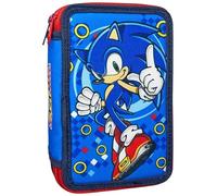 Clondo Astuccio 3 Scomparti Completo, Per Sonic Fan, 44 Pezzi Inclusi, Penne, Matite, Pennarelli, Pastelli, Forbici - Scuola Elementare e Regalo - Gadget Ufficiale Per Bambino