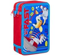 Clondo Astuccio 3 Scomparti Completo, Per Sonic Fan, 44 Pezzi Inclusi, Penne, Matite, Pennarelli, Pastelli, Forbici - Scuola Elementare e Regalo - Gadget Ufficiale Per Bambino
