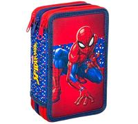 Clondo Astuccio 3 Scomparti Completo, Per Spiderman Fan, 44 Pezzi Inclusi, Penne, Matite, Pennarelli, Pastelli, Forbici - Scuola Elementare e Regalo - Gadget Ufficiale Per Bambino Rosso