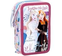 Clondo Astuccio 3 Scomparti Per Frozen Fan, 44 Pezzi, Forbici, Pastelli, Penne, Pennarelli - 3 Zip Scuola Elementare - Regalo Bambina - Gadget Ufficiale Elsa