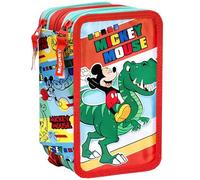 Clondo Astuccio 3 Scomparti, Per Topolino Fan, 44 Pezzi, Forbici, Pastelli, Penne, Pennarelli - 3 Zip, Bambini, Scuola Elementare e Regalo, Tema Dinosauri - Gadget Ufficiale