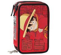Clondo Astuccio 3 Scomparti Riempito Bambino, Per One Piece Luffy Fan Bambini, 45 Accessori Scuola, 3 Zip, Set Cancelleria