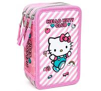 Clondo Astuccio 3 Scomparti Scuola Bambina Per Hello Kitty Fan Completo 44 Pezzi - Effetto 3D con Personaggi - 20x12x7 cm - Kit Cancelleria Triplo Corredo Elementare e Primaria 6+ Anni