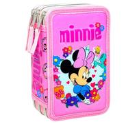 Clondo Astuccio 3 Scomparti Scuola Bambina Per Minnie Fan Completo 44 Pezzi - Effetto 3D con Personaggi - 20x12x7 cm - Kit Cancelleria Triplo Corredo Elementare e Primaria 6+ Anni