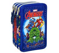 Clondo Astuccio 3 Scomparti Scuola Bambini Per Avengers Fan Completo 44 Pezzi - Effetto 3D con Personaggi - 20x12x7 cm - Kit Cancelleria Triplo Corredo Elementare e Primaria 6+ Anni