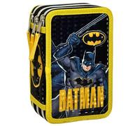 Clondo Astuccio 3 Scomparti Scuola Bambini Per Batman Fan Completo 44 Pezzi - Effetto 3D con Personaggi - 20x12x7 cm - Kit Cancelleria Triplo Corredo Elementare e Primaria 6+ Anni