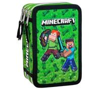 Clondo Astuccio 3 Scomparti Scuola Bambini Per Minecraft Fan Completo 44 Pezzi - Effetto 3D con Personaggi - 20x12x7 cm - Kit Cancelleria Triplo Corredo Elementare e Primaria 6+ Anni